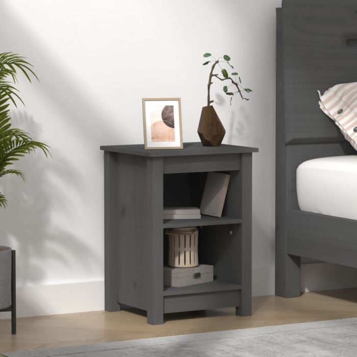 Bedside Cabinet Grey 40x35x55cm Solid Wood Pine