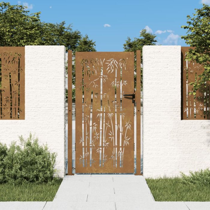 Garden Gate 105x205 cm Corten Steel Bamboo Design