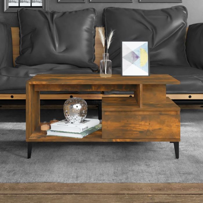 Coffee Table Smoked Oak 90x49x45 cm Engineered Wood