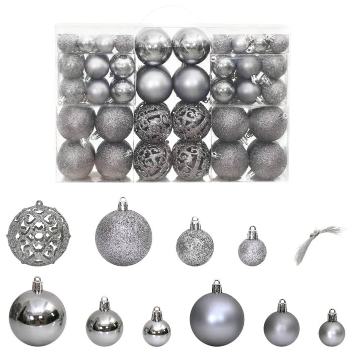 Roche Peche Christmas Baubles 100 pcs Grey 3 4 6cm