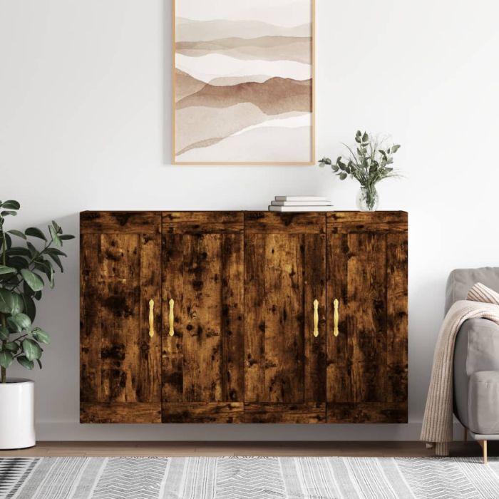Wall Mounted Cabinets 2 Pieces Smoked Oak Engineered Wood