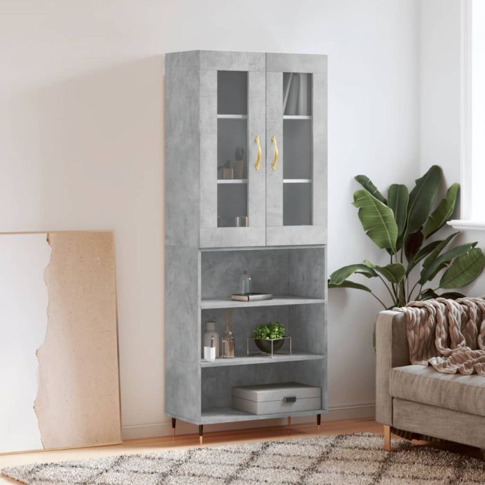 Highboard Concrete Grey 69.5x34x180 cm Engineered Wood