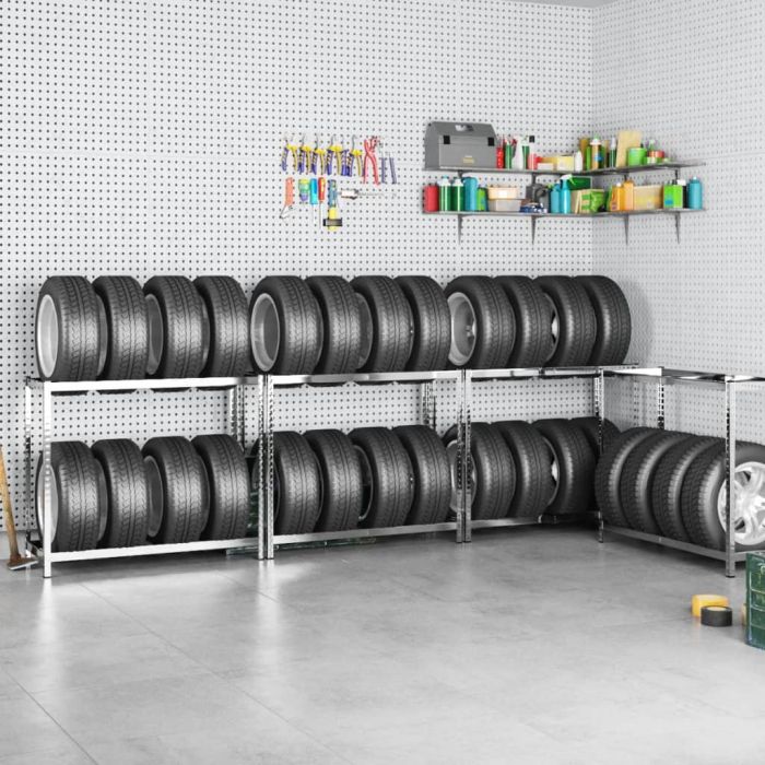 2-Layer Tire Rack 4 Pcs Silver 110x40x110cm Steel