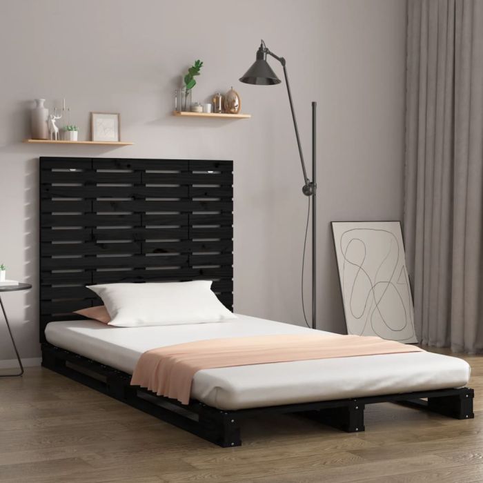 Wall Headboard Black 126x3x91.5cm Solid Wood Pine