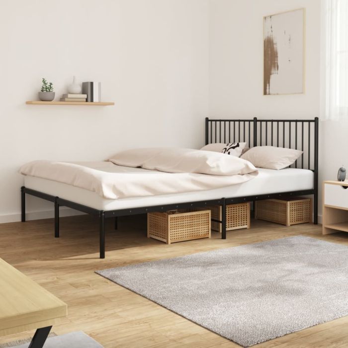 Metal Bed Frame with Headboard Black 150x200 cm 5FT King Size