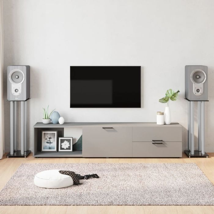 Speaker Stands 2 Pieces Black&Silver Tempered Glass 4 Pillars Design