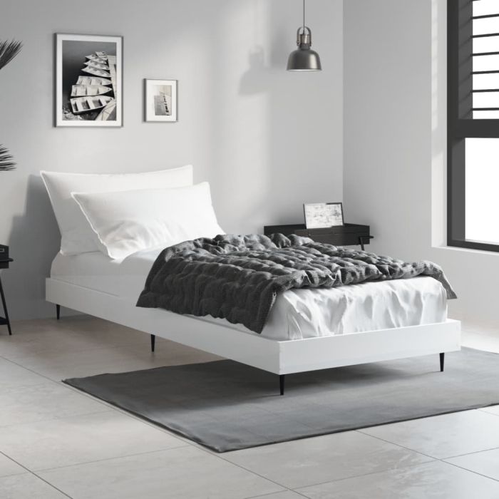 Bed Frame White 75x190 cm 2FT6 Small Single Engineered Wood