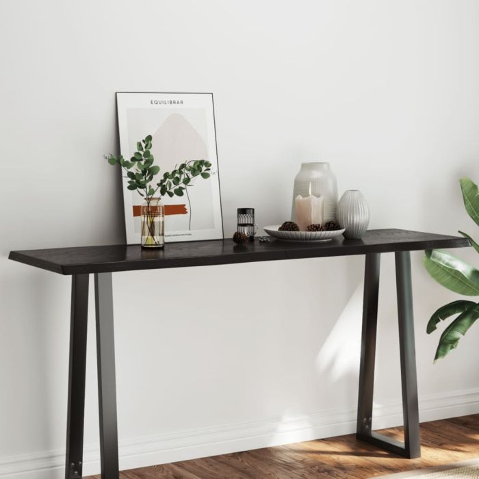 Table Top Dark Grey 160x50x4 cm Treated Solid Wood Oak Live Edge