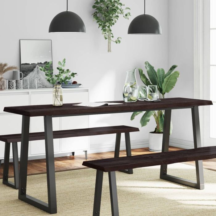 Table Top Dark Grey 180x40x6 cm Treated Solid Wood Oak Live Edge