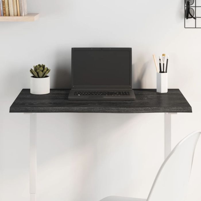 Table Top Dark Grey 80x50x2 cm Treated Solid Wood Oak