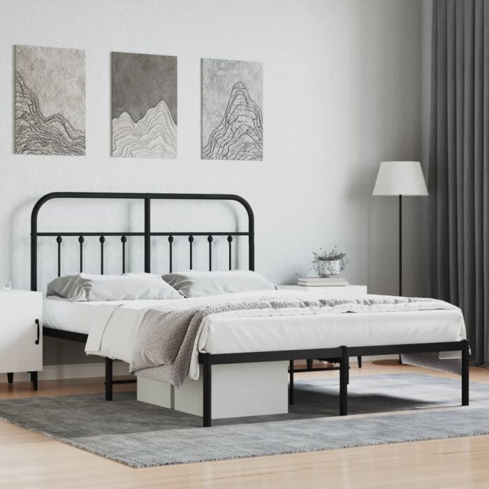 Metal Bed Frame with Headboard Black 140x200 cm