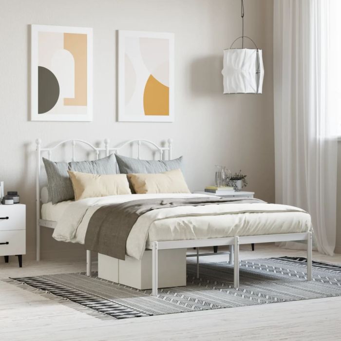 Metal Bed Frame with Headboard White 120x200 cm