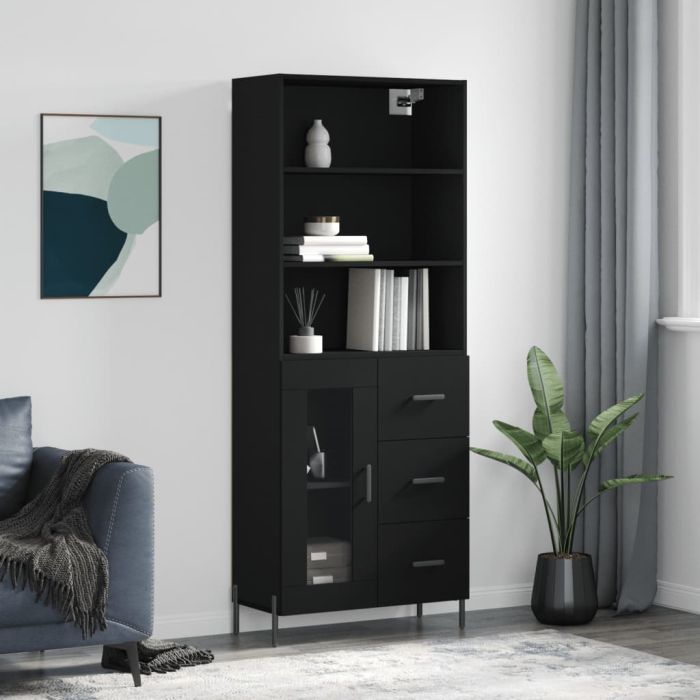 Highboard Black 69.5x34x180 cm Engineered Wood