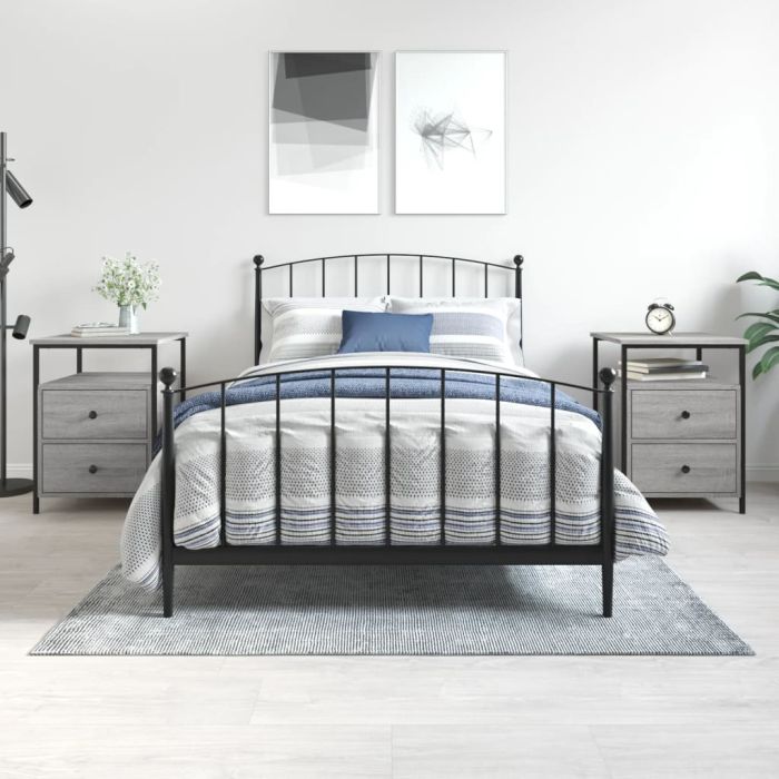 Bedside Table - IMOLA 2 Piece Nightstand Grey Sonoma 44cm