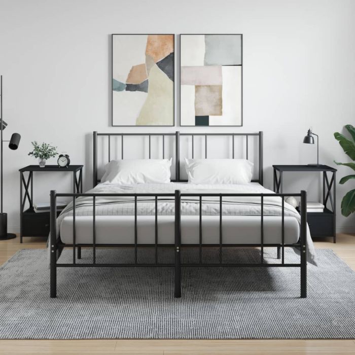 Bedside Table - BELLEVILLE 2 Piece Nightstand Black 50cm