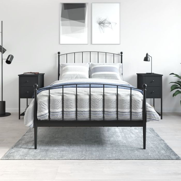 Bedside Table - RIDLEY 2 Piece Nightstand Black 32cm