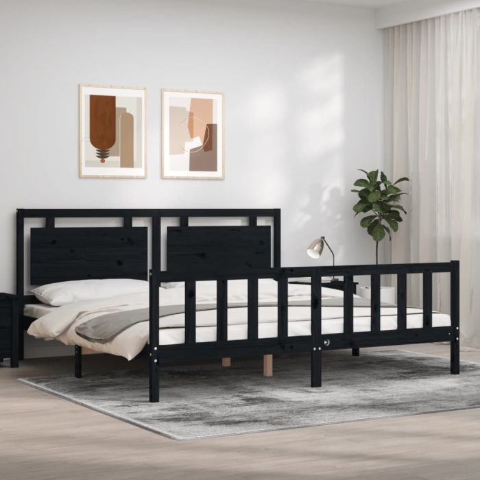 Bed Frame with Headboard Black 200x200 cm Solid Wood