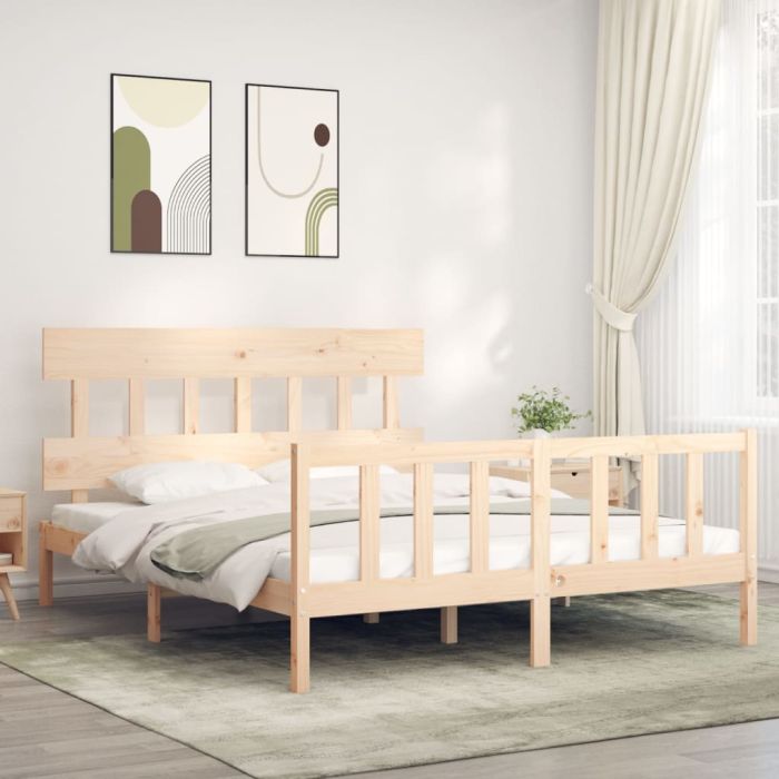 Bed Frame with Headboard 160x200 cm Solid Wood
