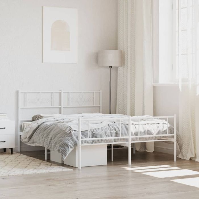 Metal Bed Frame with Headboard and Footboard White 5FT King Size