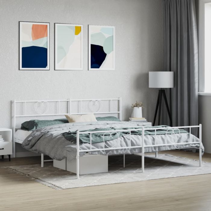 Metal Bed Frame with Headboard and Footboard White 180x200 cm Super King
