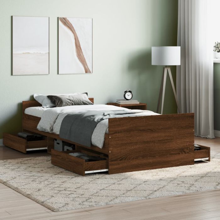 Bed Frame with Headboard and Footboard Brown Oak 100x200 cm