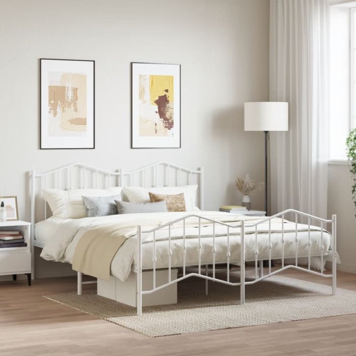 Metal Bed Frame with Headboard and FootboardÂ White 183x213 cm