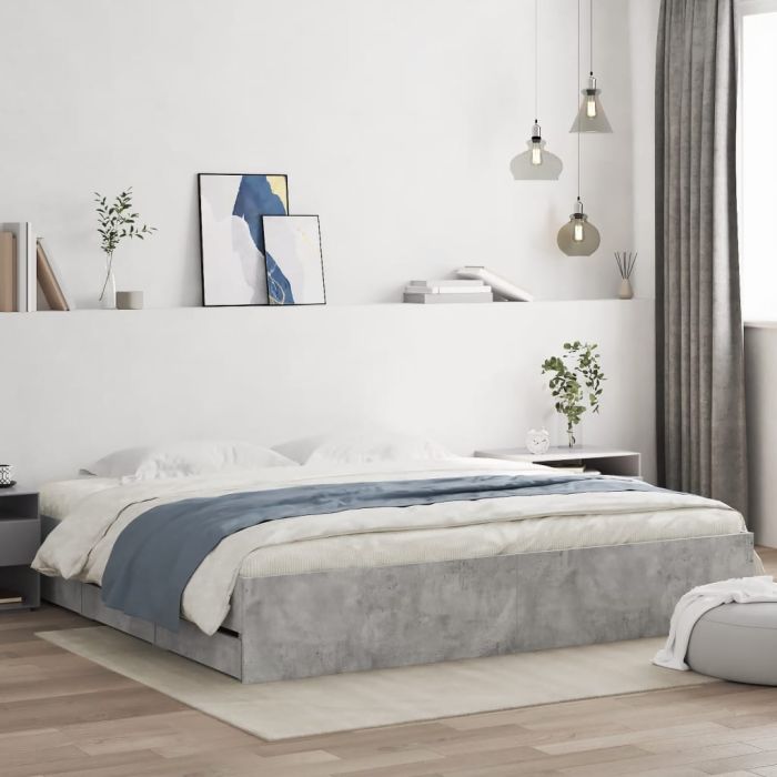 Bed Frame with Drawers Concrete Grey 200x200 cm Engineered Wood