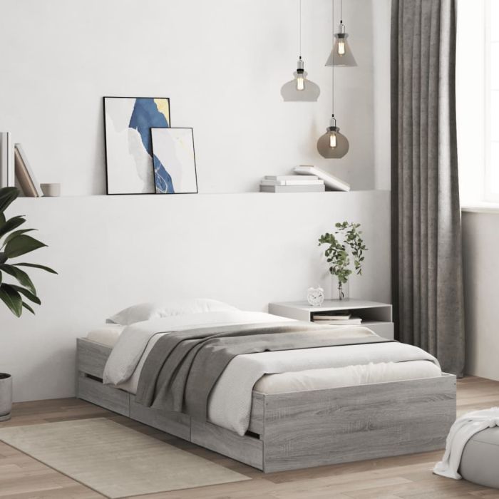 Bed Frame with Drawers Grey Sonoma 100x200 cm Engineered Wood