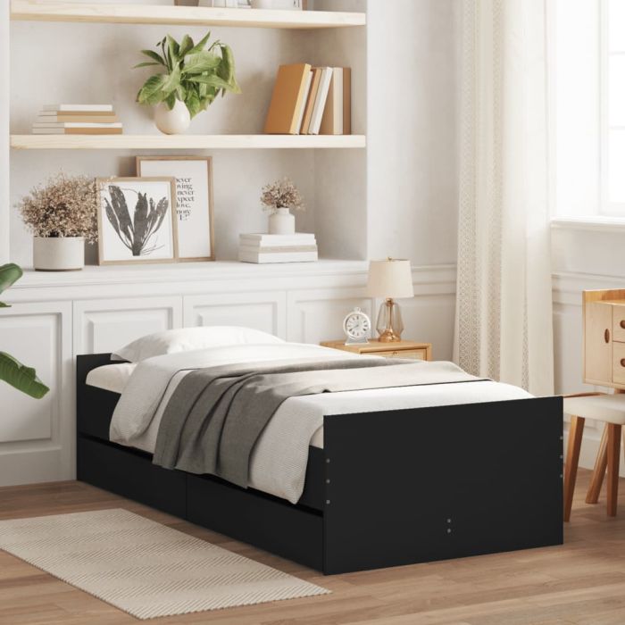 Bed Frame with Drawers Black 100x200 cm