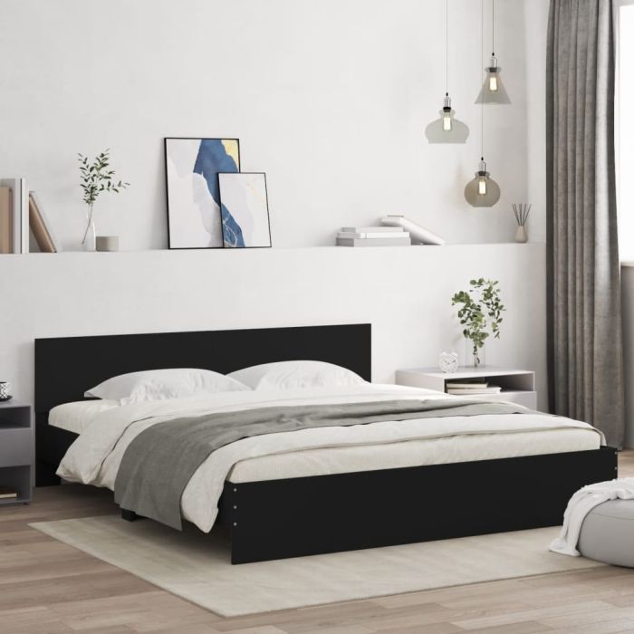 Bed Frame with Headboard Black 180x200 cm Super King Size