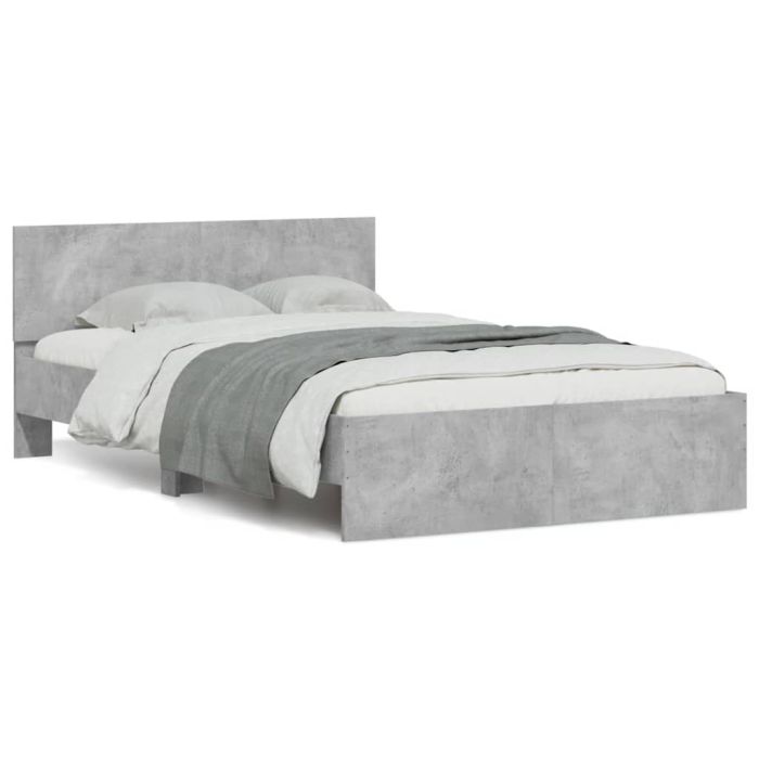 Bedframe with Headboard and LED Concrete Grey 140x190cm