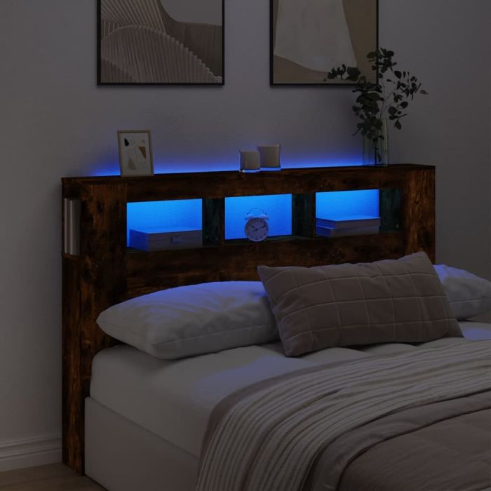 LED Headboard Smoked Oak 160x18.5x103.5 cm Engineered Wood