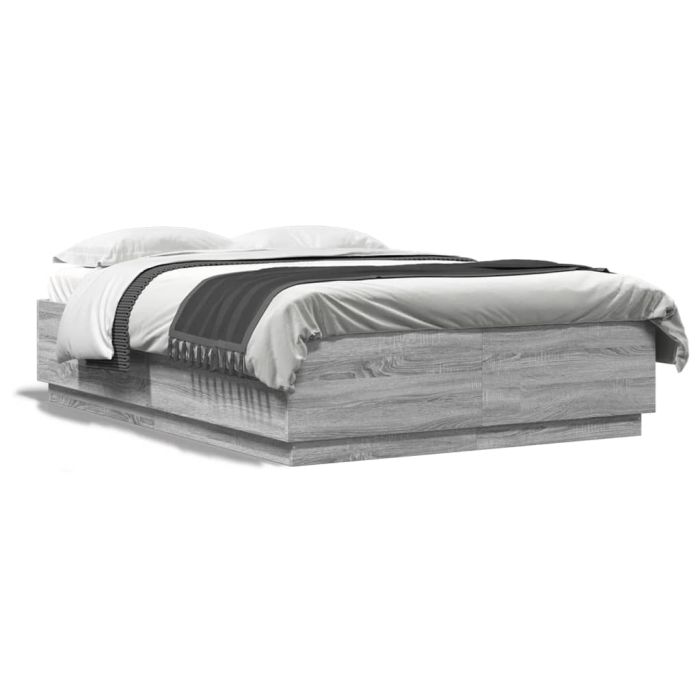 Bed Frame with LED Lights Grey Sonoma 140x200 cm Engineered Wood