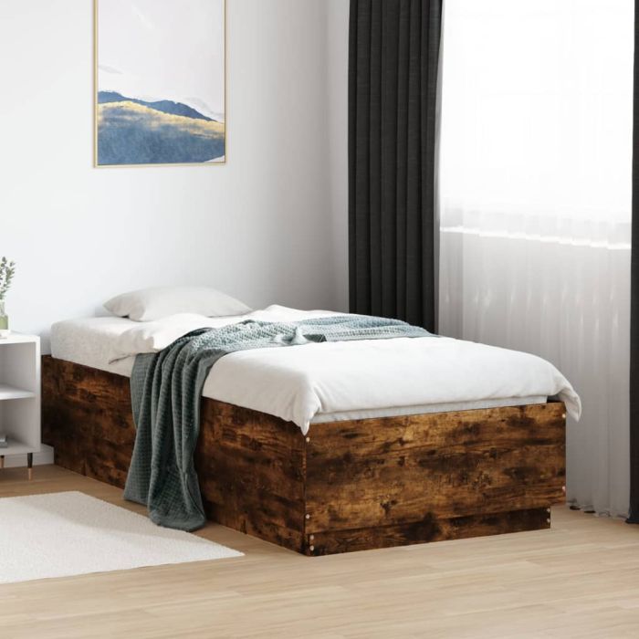 Bedframe with LED Smoked Oak 75x190cm Small Single