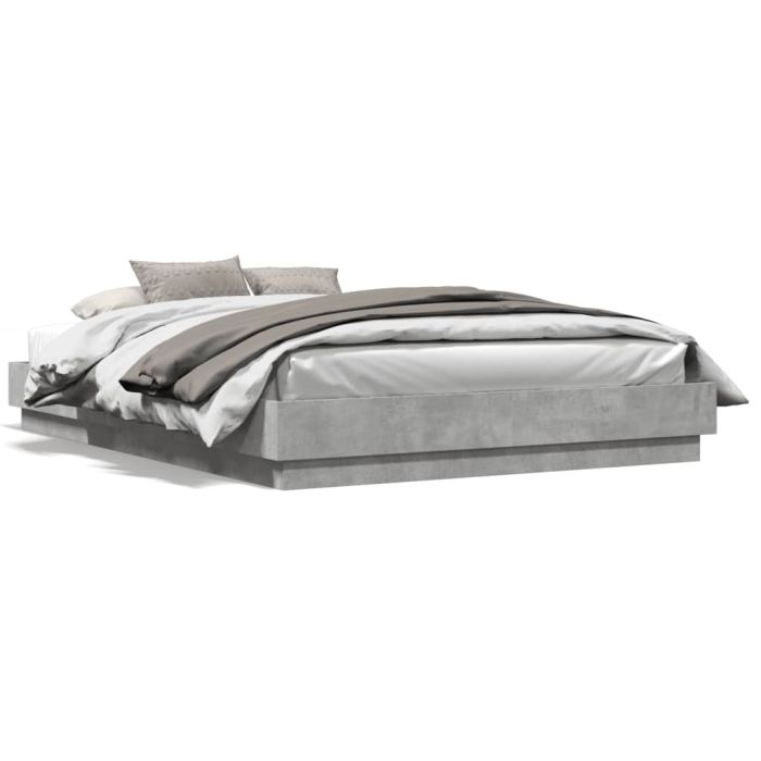 Bed Frame with LED Lights Concrete Grey 160x200 cm