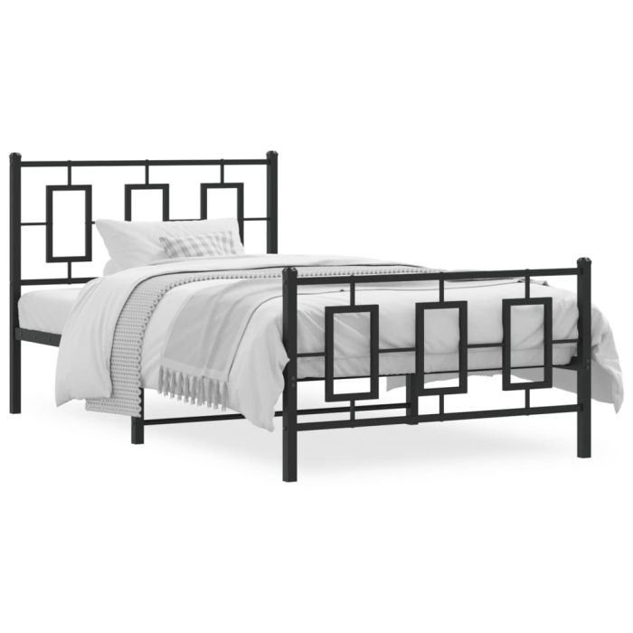 Metal Bed Frame with Headboard and Footboard Black 100x200 cm