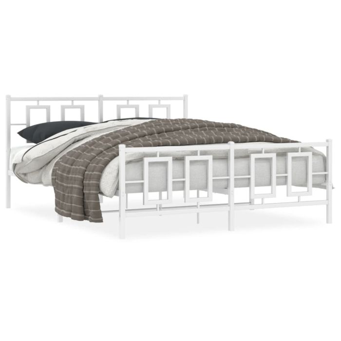 Metal Bed Frame with Headboard and Footboard White 150x200 cm King Size