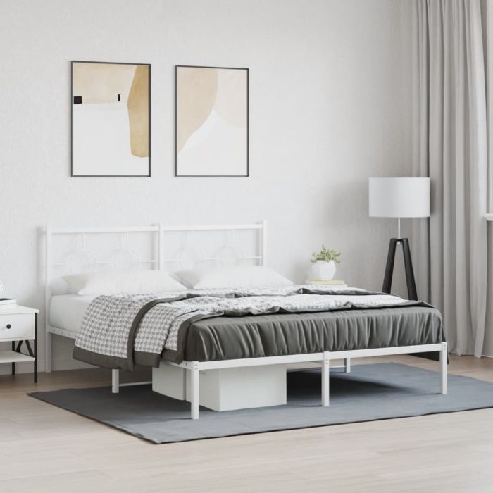 Metal Bedframe with Headboard White 150x200cm