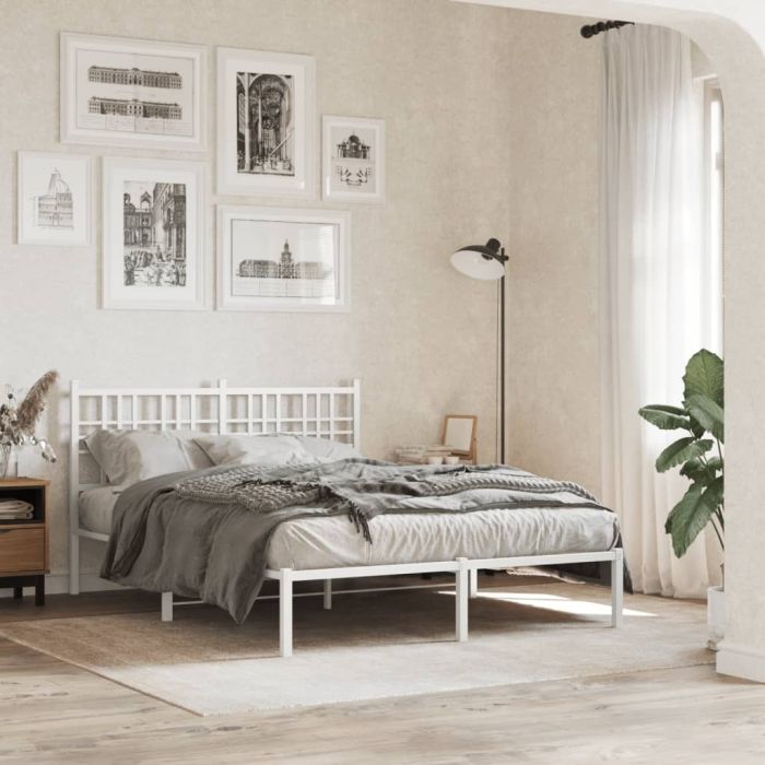 Metal Bedframe with Headboard White 120x190cm