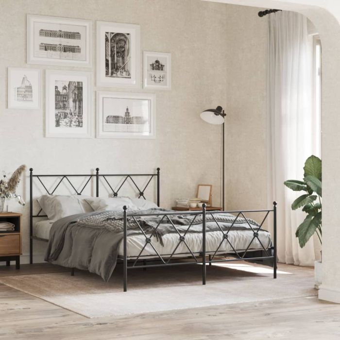 Metal Bedframe with Footboard Black 137x190cm