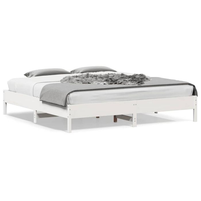 Bedframe White 200x200cm Solid Wood Pine