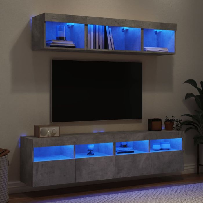 5 Piece TV Wall Units with LED Concrete Grey Engineered Wood