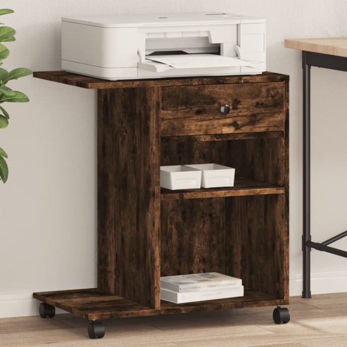 Printer Stand with Wheels Smoked Oak 60x40x68.5 cm