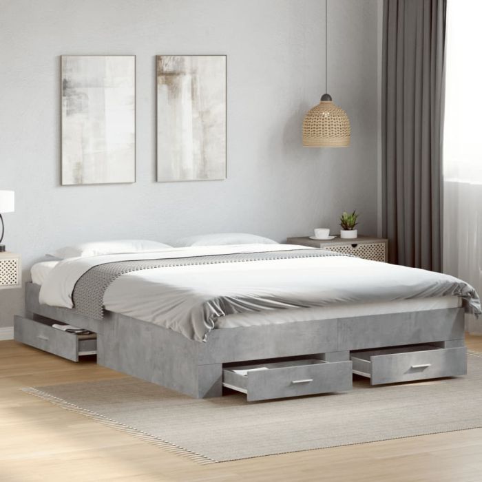 Bedframe with Drawers Concrete Grey 150x200cm King Size