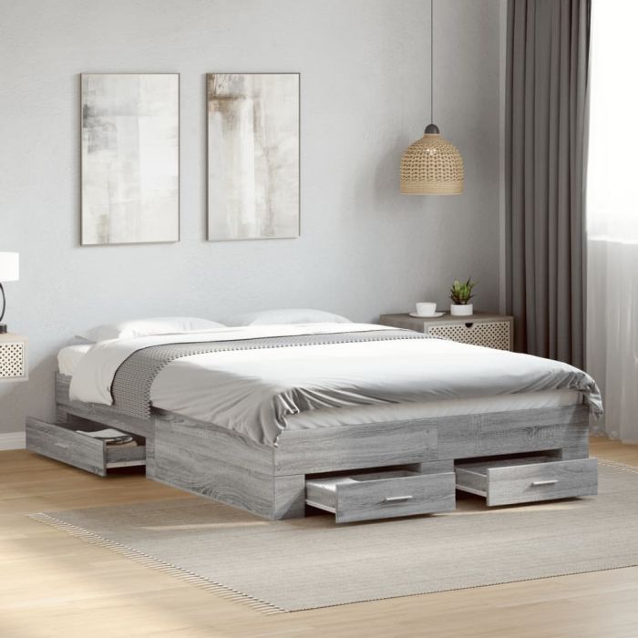 Bedframe with Drawers Grey Sonoma 140x190cm