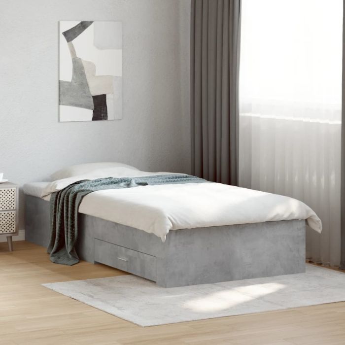 Bedframe with Drawers Concrete Grey Single 90x190cm