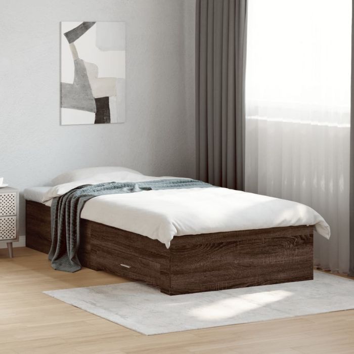 Bedframe with Drawers Brown Oak 75x190cm Small Single