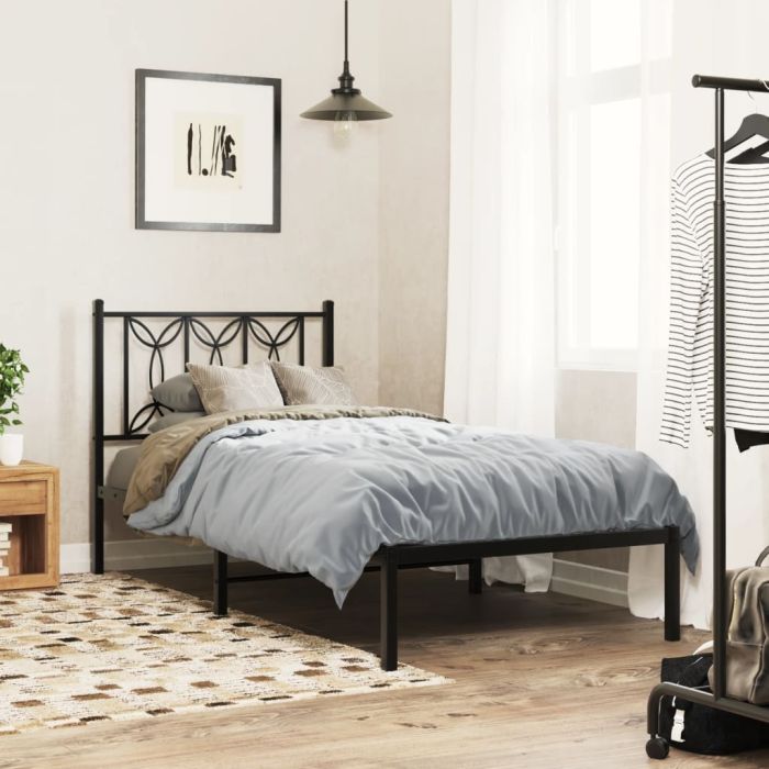 Metal Bedframe with Headboard Black 80x200cm