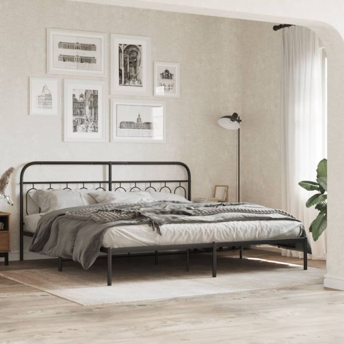 Metal Bedframe with Headboard Black 200x200cm