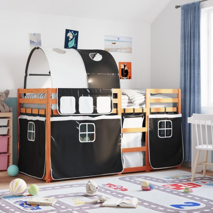 Bunkbed White and Black 90x190cm Single Solid Wood Pine
